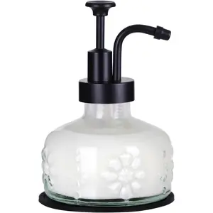 Glass Soap Dispenser for Kitchen and Bathroom Countertop, Smooth Action Pump Refillable Wash Hand Liquid, Dish Detergent, Farmhouse Style with Cylindrical Shape Shampoo Lotion Pump