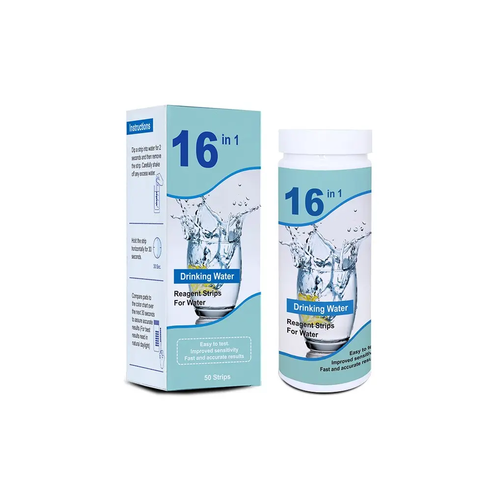 50-Pack Home Water Quality Test Strips, 16-In-1 with Sampling Tube, Easy-To-Use, Reliable Results, Ideal for Tap, Well, Bottled Water