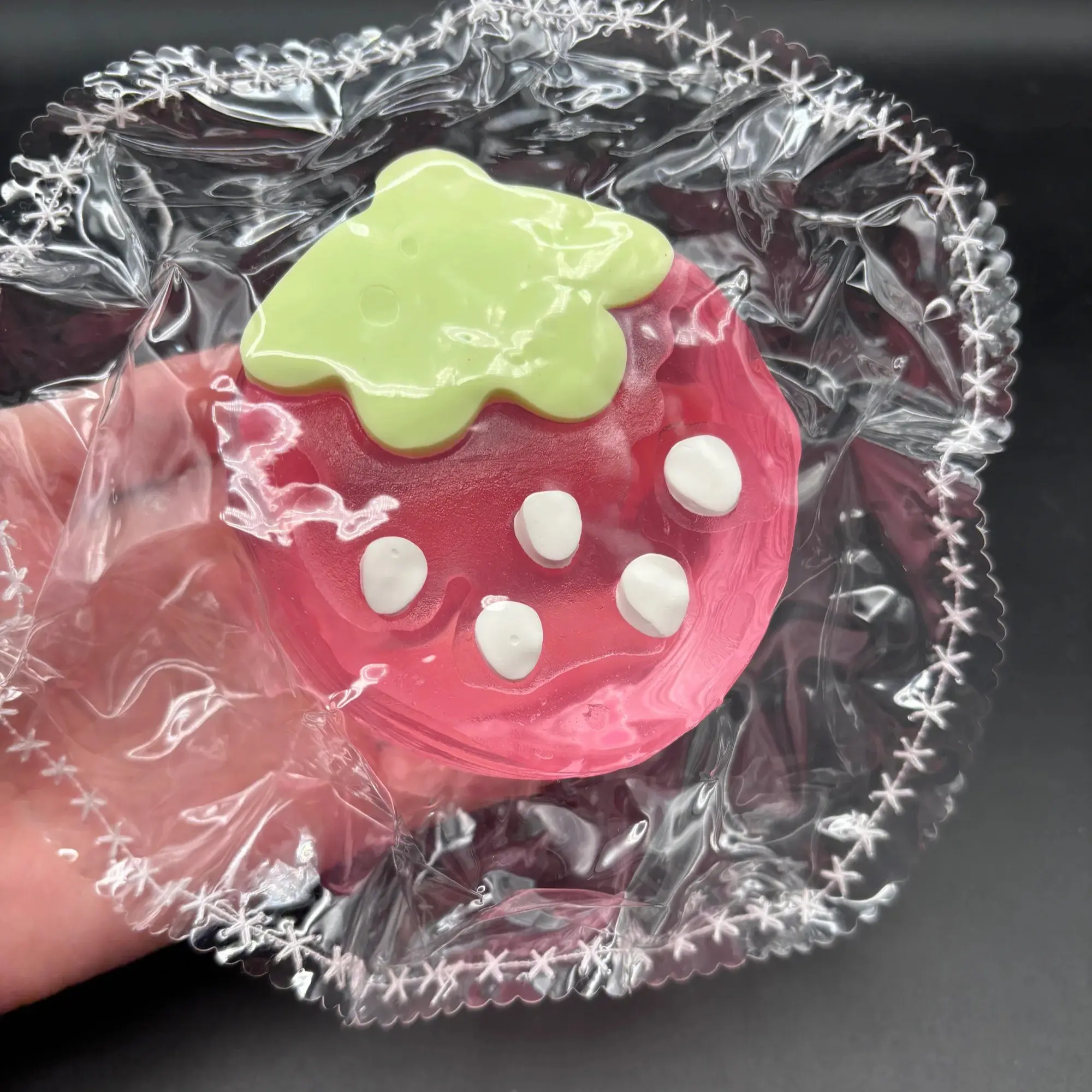 Cute clear pink jelly strawberry taba squishy soft Cute clear pink jelly strawberry taba squishy soft