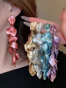 Elegant Rose Petal Long Earrings for Women, Steel Needle Design, Slimming Face Effect, Fashionable Ear Jewelry, Perfect Gift Idea