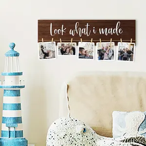 1 Set of Art Display Stands Look What I Made with Clips Wooden Sign Wall Art Photo Display Stand, Sturdy Hanging Board for Displaying Wall Decor, Bedroom Classroom Decor