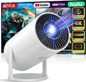 Mini Projector with WiFi and Bluetooth, Portable Projector 4K Support with Auto Keystone, 2025 Upgraded HY300Pro Projectors Compatible with iPhone/Android/Windows180° Rotatable Audio Wireless Automatic Connection Noise White