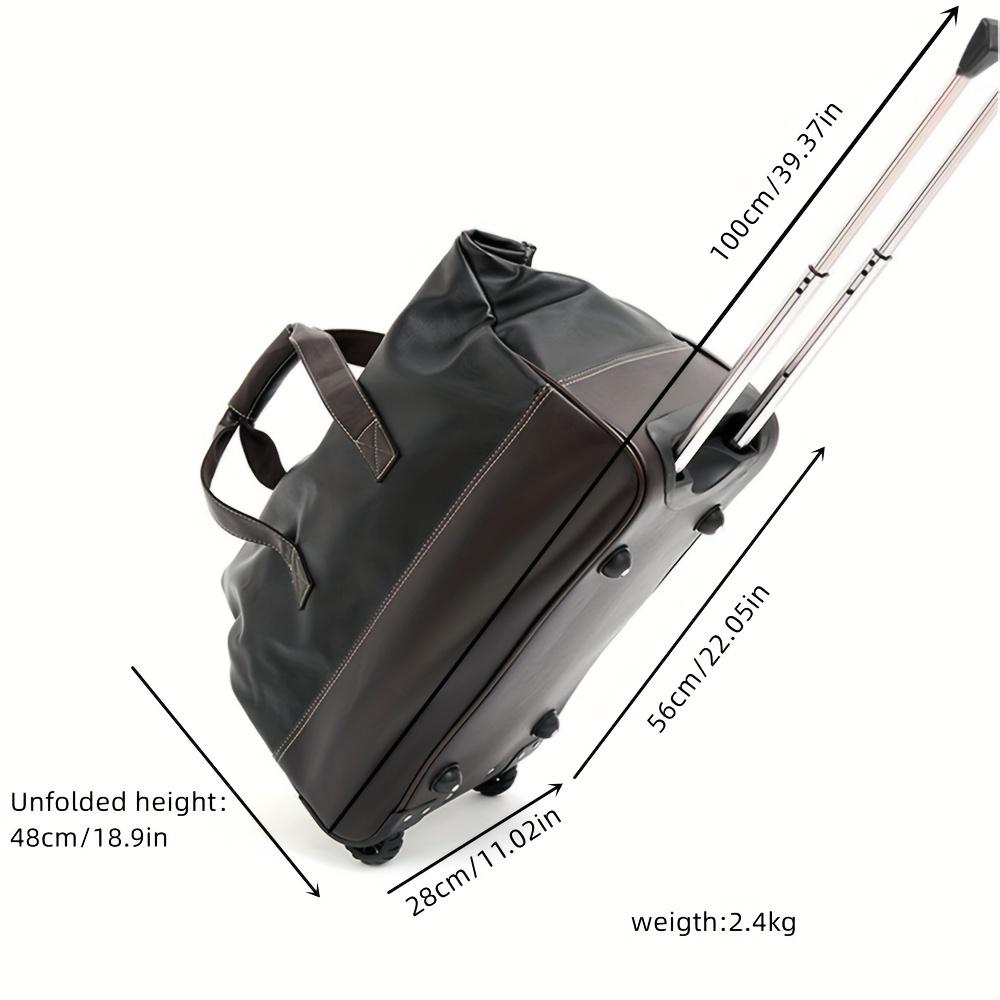 Faux Leather Rolling Duffel Bag Wheeled Weekender Travel Luggage with Telescopic Handle
