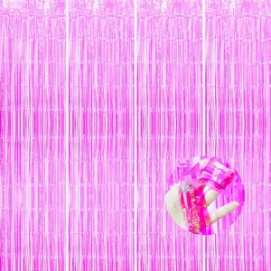 Iridescent  Tinsel Curtain Fringe Backdrop Door Streamer Garland Party Decoration, 4 Pack 6.56 FT Shiny Party Photo Booth Streamers For Birthday Wedding Graduation Engagement Christmas  Shower