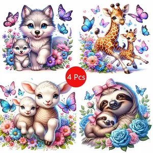 4-Piece Acrylic Diamond Painting Kit, DIY Kit, Cute Animal Family Designs, 20x20cm Wall Art Set for Bedroom & Kitchen Decor, Ideal Gift for Beginners, Diamond Art Tools, Handmade Gifts