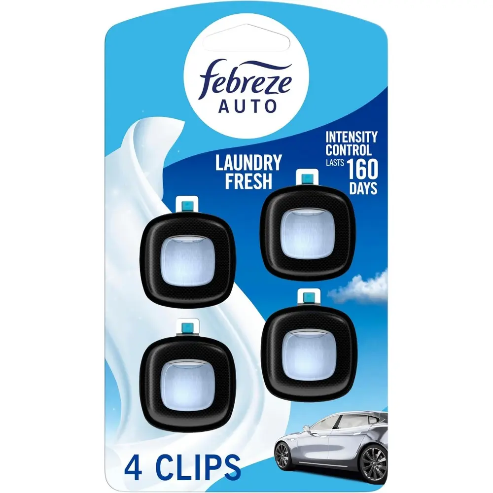 Car Air Freshener Vent Clip - Laundry Fresh Scent, .07 oz, Pack of 4, Long-Lasting, Odor Control, Adjust Scent Level, Fights Smells, Enhances Every Ride