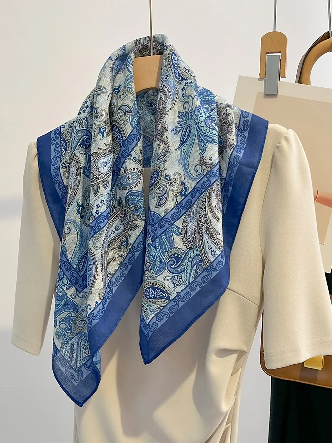 Elegant Blue Cotton Linen Scarf, Thin Warm Neck Wrap, Versatile Fashion Accessory, High-Quality Shawl for All Seasons