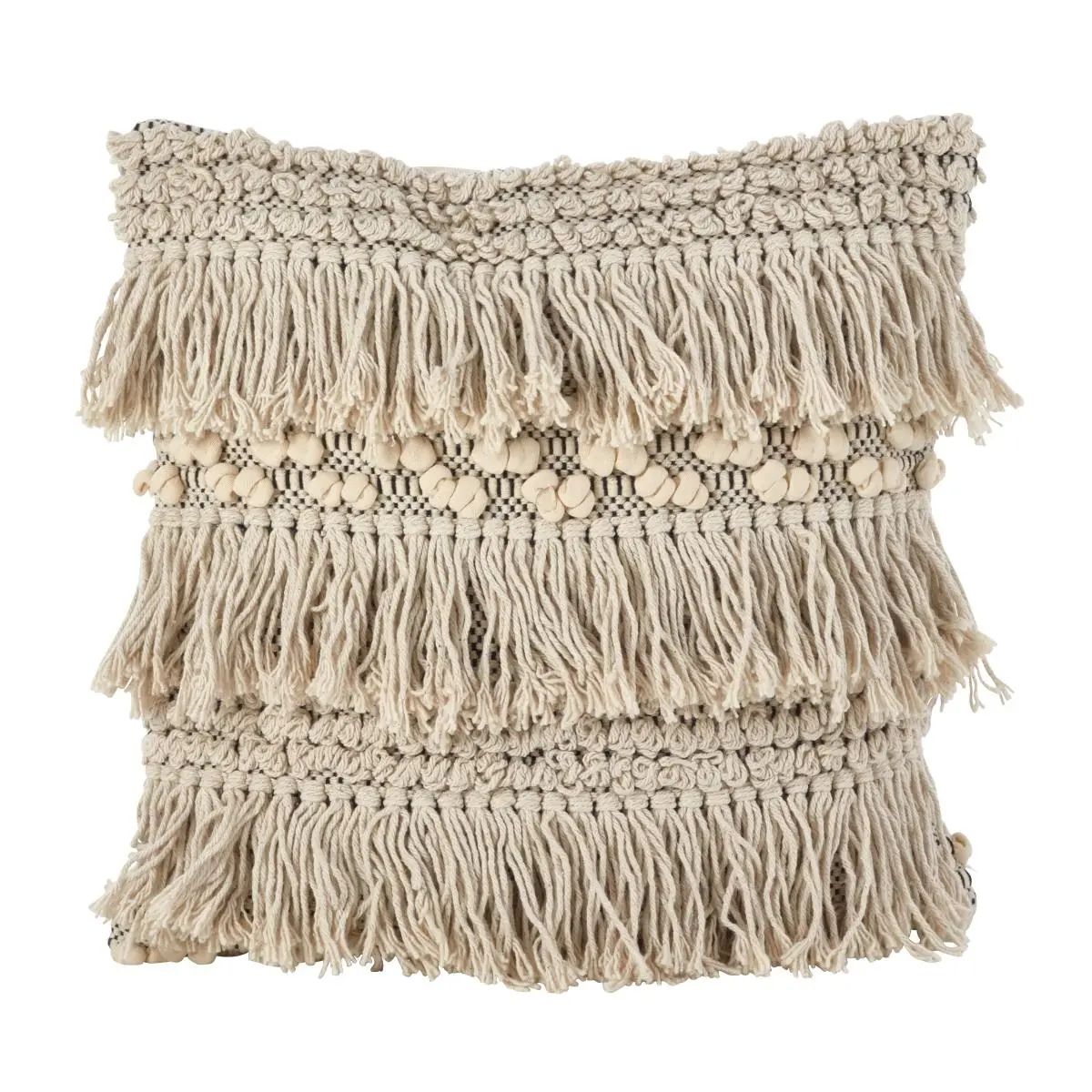 212 MAIN 18-in Square Moroccan Style Fringe Cotton Down-Filled Throw Pillow, Ivory, Cotton Material
