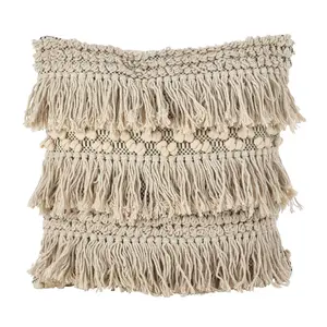 212 MAIN 18-in Square Moroccan Style Fringe Cotton Down-Filled Throw Pillow, Ivory, Cotton Material