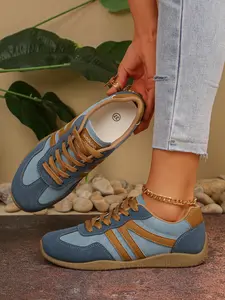 Vintage Striped Training Shoes Lace-Up Casual Sports Sneakers, Trendy Walking Sneaker, Multiple Colors Available, Textile Upper, Rubber Sole, All Seasons