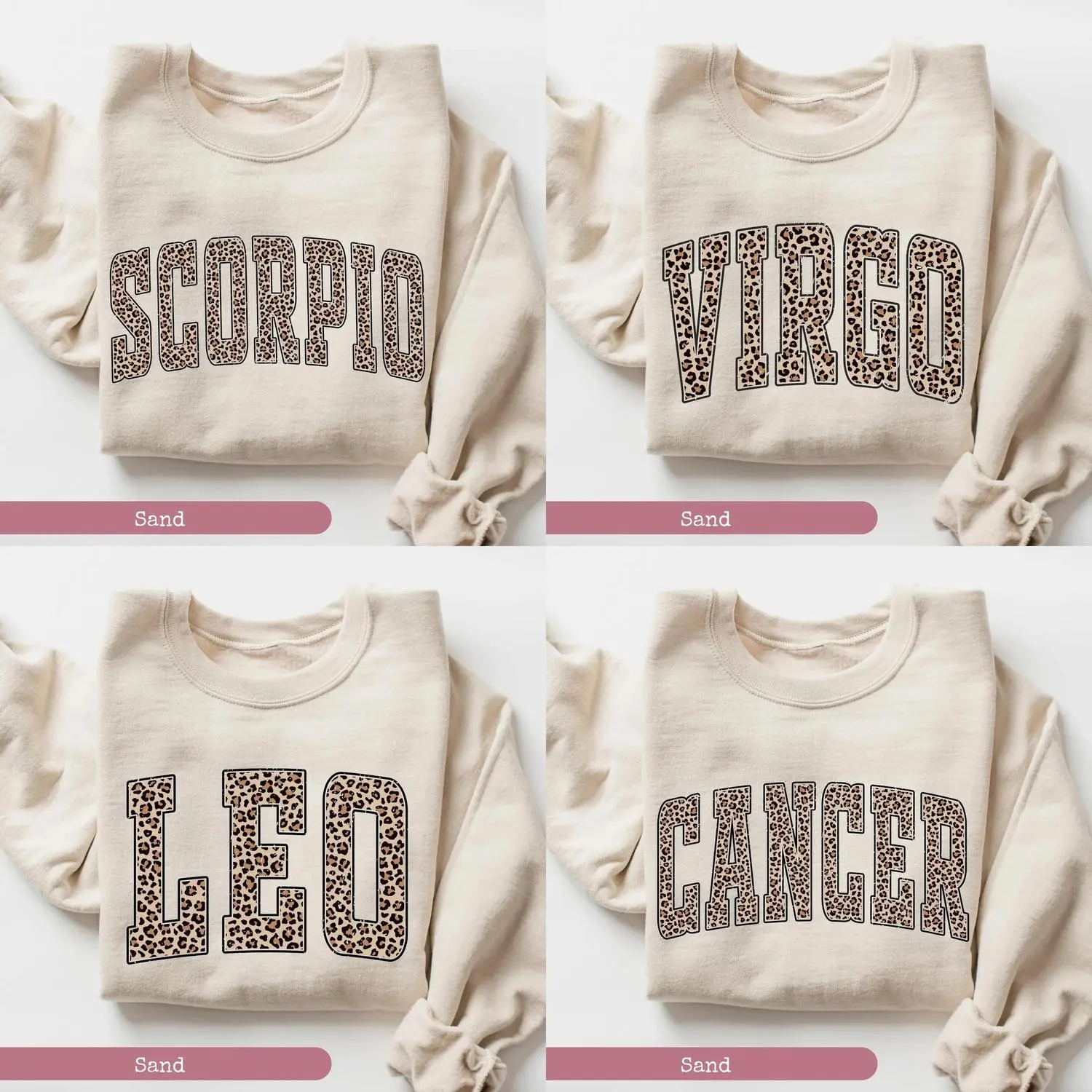 Full 12 Zodiac Minimalist Leopard Print Sweatshirt, Astrology Sign Crewneck Pullover for Women And Men, Birthday Gift Sweater