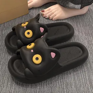 Cute Cartoon Cat Sandals for Women - EVA Soft Comfortable Home Slides, All-Season Casual Beach Slip-On with Cartoon Pattern Girl  Footwear Flipflop Slipper White