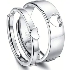 Couple “I Love You” Heart Ring Set – Matching Adjustable Open Rings for Him & Her, Romantic Jewelry