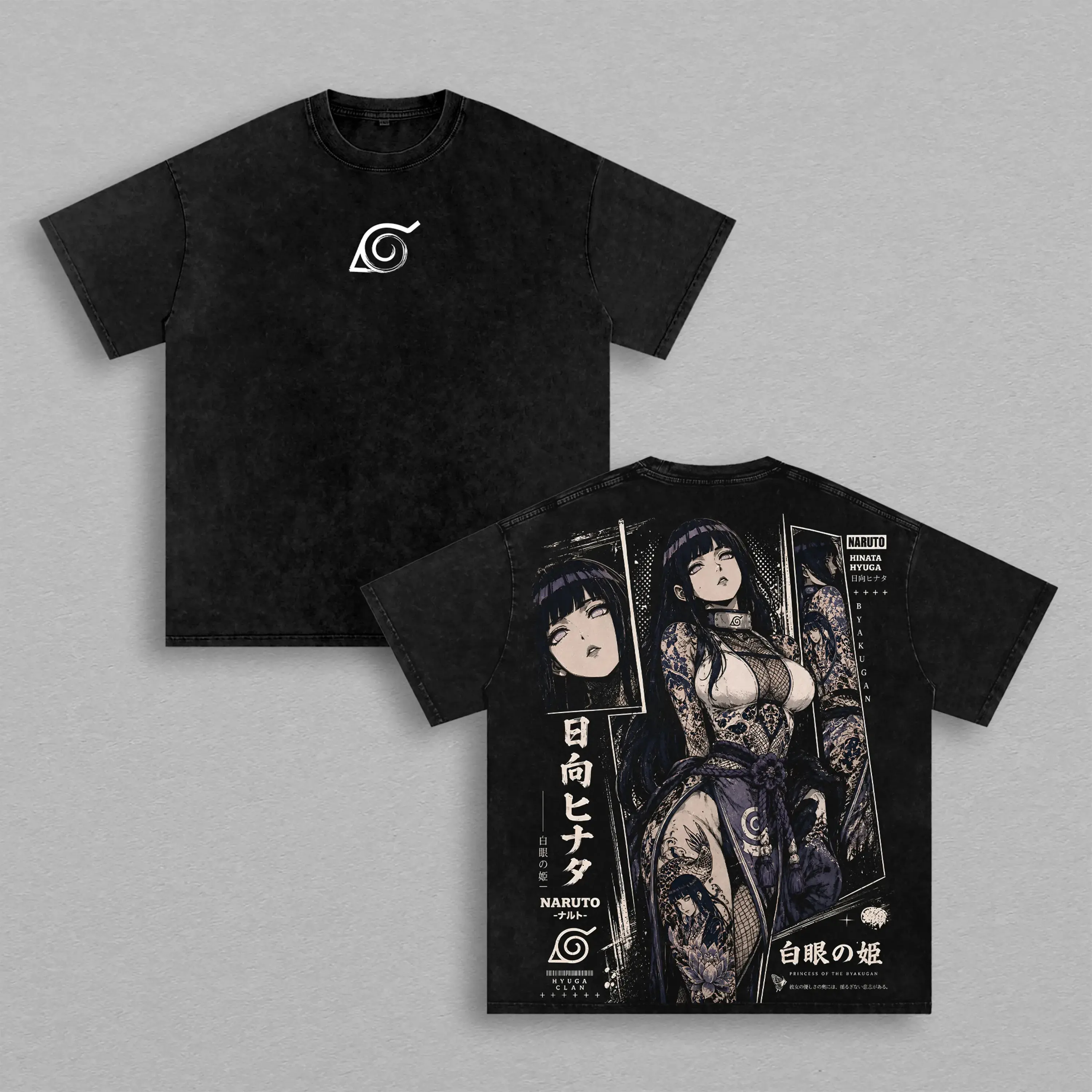 Hinata Hyuga Naruto Tee – Hinata Hyuga Vintage Washed T-Shirt | Byakugan Princess | Hyuga Clan Anime Manga Graphic Tee | Heavy Cotton Unisex Oversized Streetwear Top