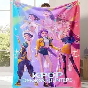 K Pop Huntrix Flannel Blanket Unisex Super Soft Cozy Warm Throw For Sofa Bed Office Couch Napping Gift For Kpop Anime Fans Friends Kids Birthday Christmas Summer Vibes Home Decor Breathable Lightweight Daily