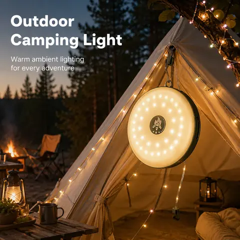33FT Rechargeable Warm-Colored Battery LED Lights - 4-in-1 Quick Store, 8 Lighting Modes, Waterproof Hanging, Portable Lantern, Outdoor Camping Light, Warm Ambient, Patio & Tent Use, Hiking Essentials