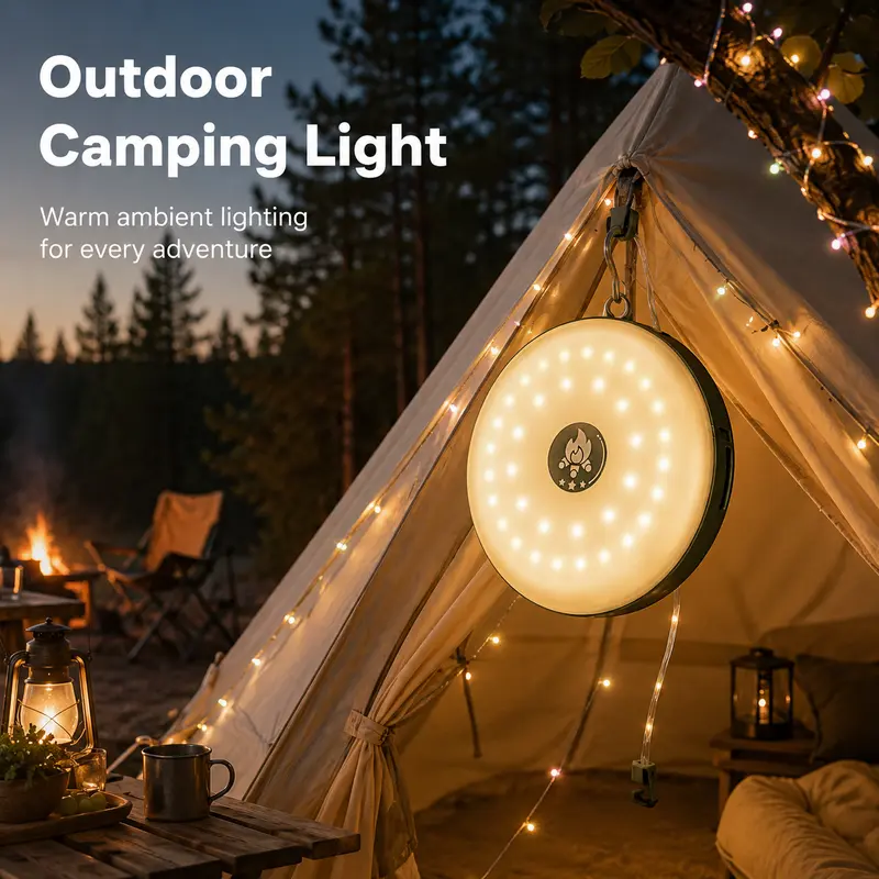 33FT Rechargeable Warm-Colored Battery LED Lights - 4-in-1 Quick Store, 8 Lighting Modes, Waterproof Hanging, Portable Lantern, Outdoor Camping Light, Warm Ambient, Patio & Tent Use, Hiking Essentials
