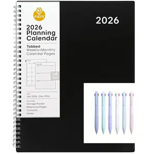 2 Piece Set Macaron Four Color Ballpoint Pens + 2026 Large Line Spiral Notebook, High Aesthetic Simple Style, 0.5mm Writing, Thick A4 Pages