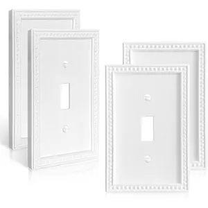 4 Pack Light Switch Cover Plate, Toggle Modern Decorative Wall Plates, Classic Sunken Pearls Relief Design Style Pure White(Mid-Size Single Toggle)