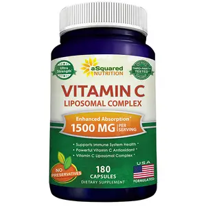 aSquared Nutrition Vitamin C Liposomal Complex - 1500mg Supplement - 180 Capsules - High Absorption Vit C Ascorbic Acid Pills - Supports Immune System & Collagen Health - 90 Servings