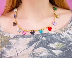 12 Eras 12 Hearts Charm Necklace  - Colorful Heart Charms on Chain Design
