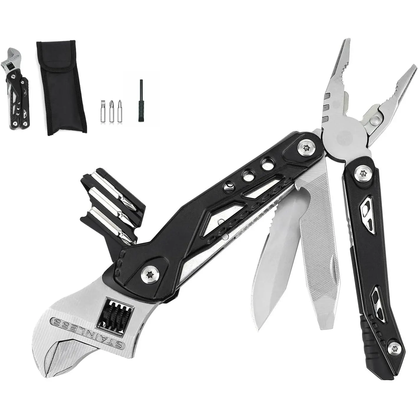 Compact Multi Screwdriver 14-in-1 Adjustable Wrench Multitool EDC, Compact Multi Tool with Pliers ...