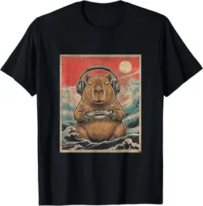 100% Cotton Cute Anime Gamer Capybara Japanese Gaming Gift Boys Teen T-Shirt
