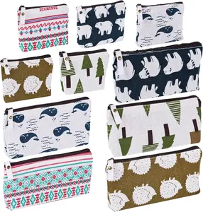 10 Packs Canvas Zipper Pencil Bags, Different Style Pencil Case Pouch Bag Small Cosmetic Makeup Bags Coin Purse Multifunctional Cosmetic Makeup Bag Small Pouches for Purse