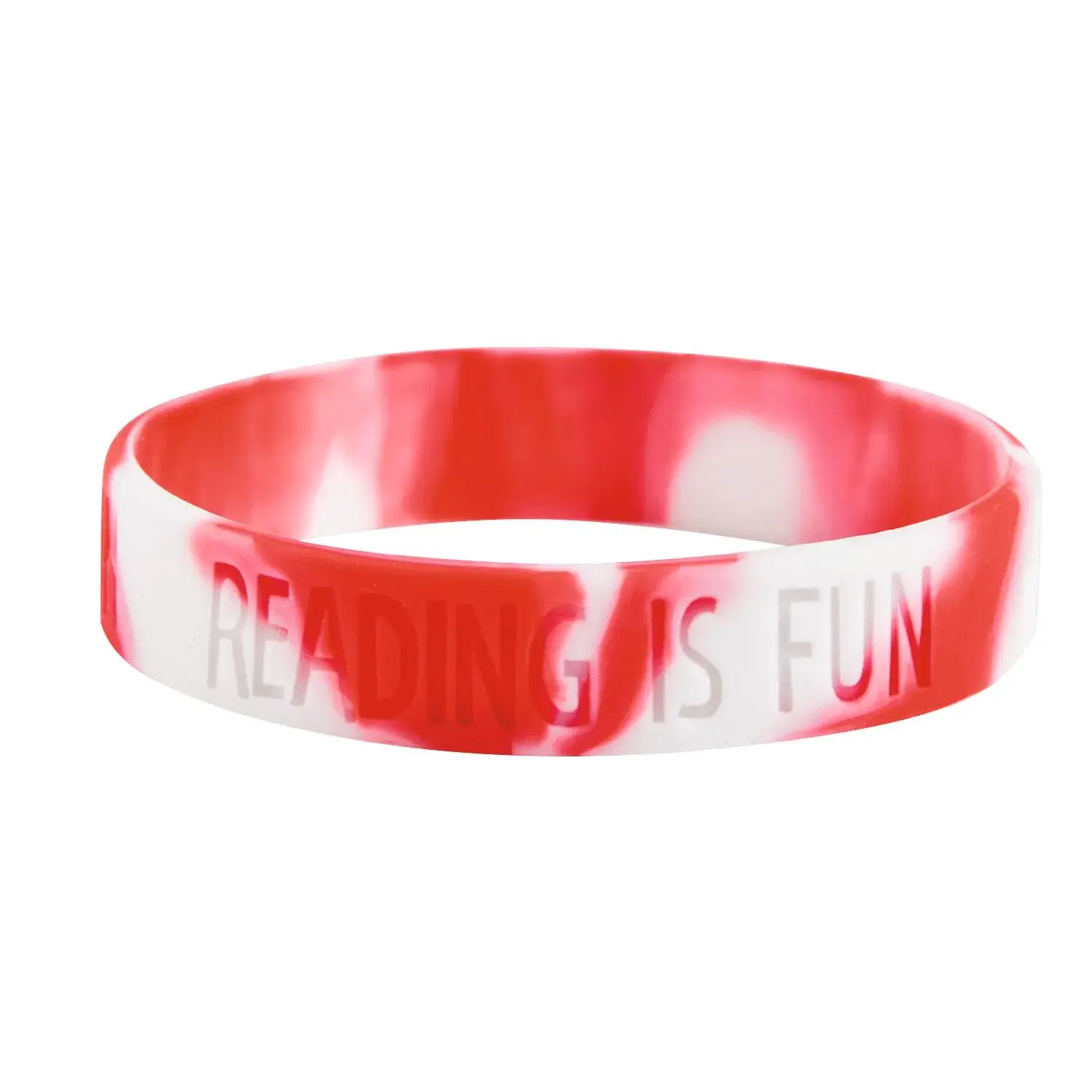 7 1/4" Circ. Reading Is Fun Red & White Rubber Bracelets - 24 Pc.
