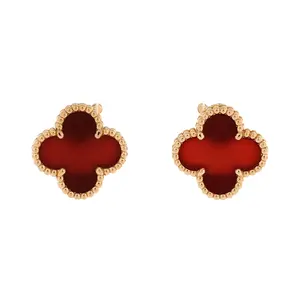 Pre-owned Van Cleef & Arpels Vintage Alhambra Earrings 18K Yellow Gold and Carnelian by Rebag