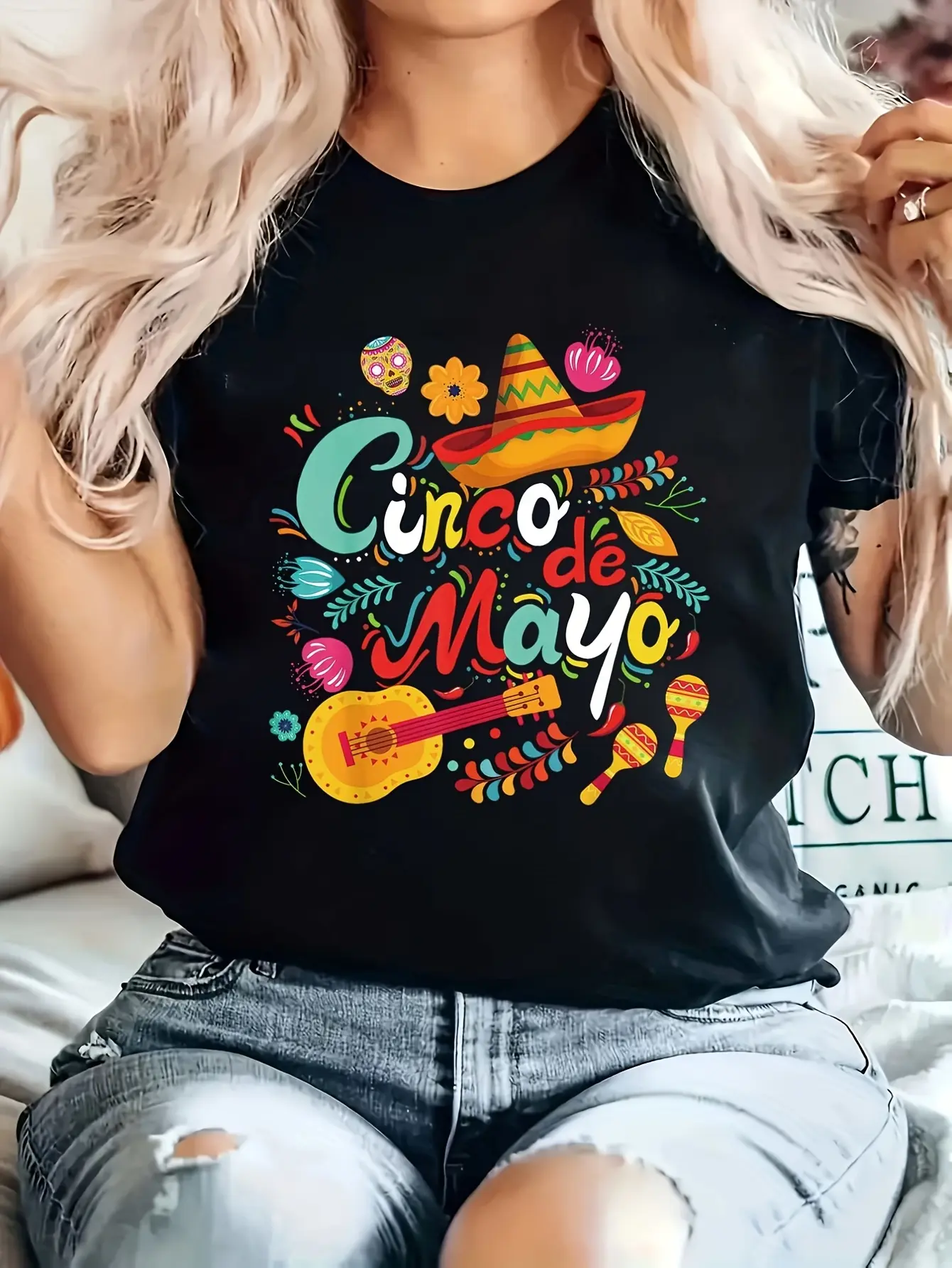 Fiesta Ready! Vibrant Cinco de Mayo Shirt for Men 2026 Summer Colorful Menswear Top Unisex Breathable Classic Crew Neck Day Print