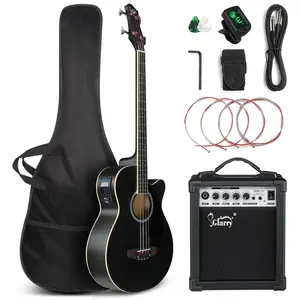 GLARRY Full Size Acoustic Electric Bass Guitar Beginner Kit w/ 15W Amp, Cutaway 4 Strings Electric Acoustic Bass Guitar w/Inbuilt Tuner, Bag, Strap, Picks, Strings, Bass Guitarra
