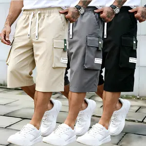 Men’s summer casual cargo shorts — elastic drawstring waist, multiple pockets, letter patch design; regular fit, mid-rise, non-stretch fabric for everyday wear and leisure activities; non-transparent fabric; menswear; minimalist TikTok Shop Spring Glow Up