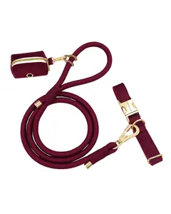 Paupulent Merlot Walk Kit Luxury Rope Leash + Collar + Waste Bag Set
