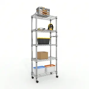 5-Tier Heavy Duty Storage Rack 1100 LBS - Rolling Metal Shelves With Wheels For Garage & Pantry Durable Reinforced Organizer Steel