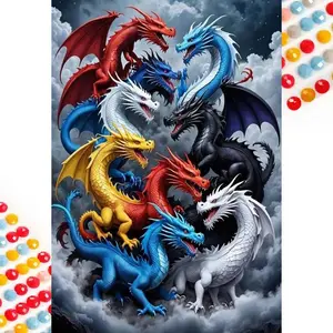 5D DIY Full Drill Round Diamond Painting - Diamond Painting Kit Nine Dragons Mosaic Canvas DIY Wall Art, Home Wall Decoration, Suitable for Halloween, Christmas, Birthdays, and Anniversary Gifts