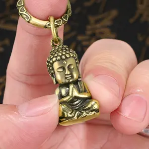 Aged Copper Alloy Buddha Mini Keychain Charm, Desktop Decoration Accessory, Crafted Artisanal Piece, Ideal Gift Item