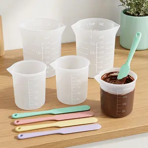 Silicone Chocolate Melting Cup Set, 4Pcs 250ml&350ml Food Grade Silicone Measuring Cups with 4Pcs Heat Resistant Silicone Spatulas, Non-Stick Baking Gadgets Microwave Safe DIY Tools for Chocolate Butter Cream Cheese Caramel Melting & Baking Accessories