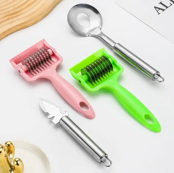 Multi-purpose baking accessories kit, plastic dough cutting roller and food carving tool, durable and easy to grip, ideal for baking lovers to shape various pastry creations.