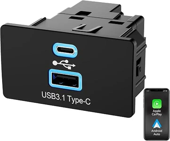 Carplay Hub Wireless CarPlay USB Media Hub for Ford SYNC 3 Wireless CarPlay Supports iOS & Android Auto USB Hub Module, 30W PD Fast Charging, Type-C+USB with Ice Blue LED, Plug&Play for Ford Lincoln
