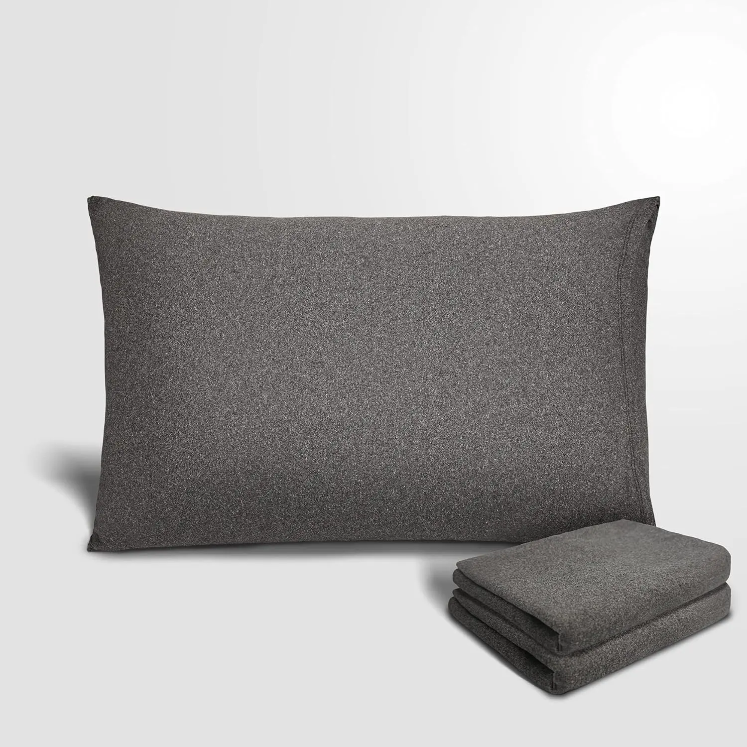 Stretch Pillowcases -  Jersey Knit & Ultra Soft Grey Pillow Cases, Standard Size - Set of 2, Heather Gray