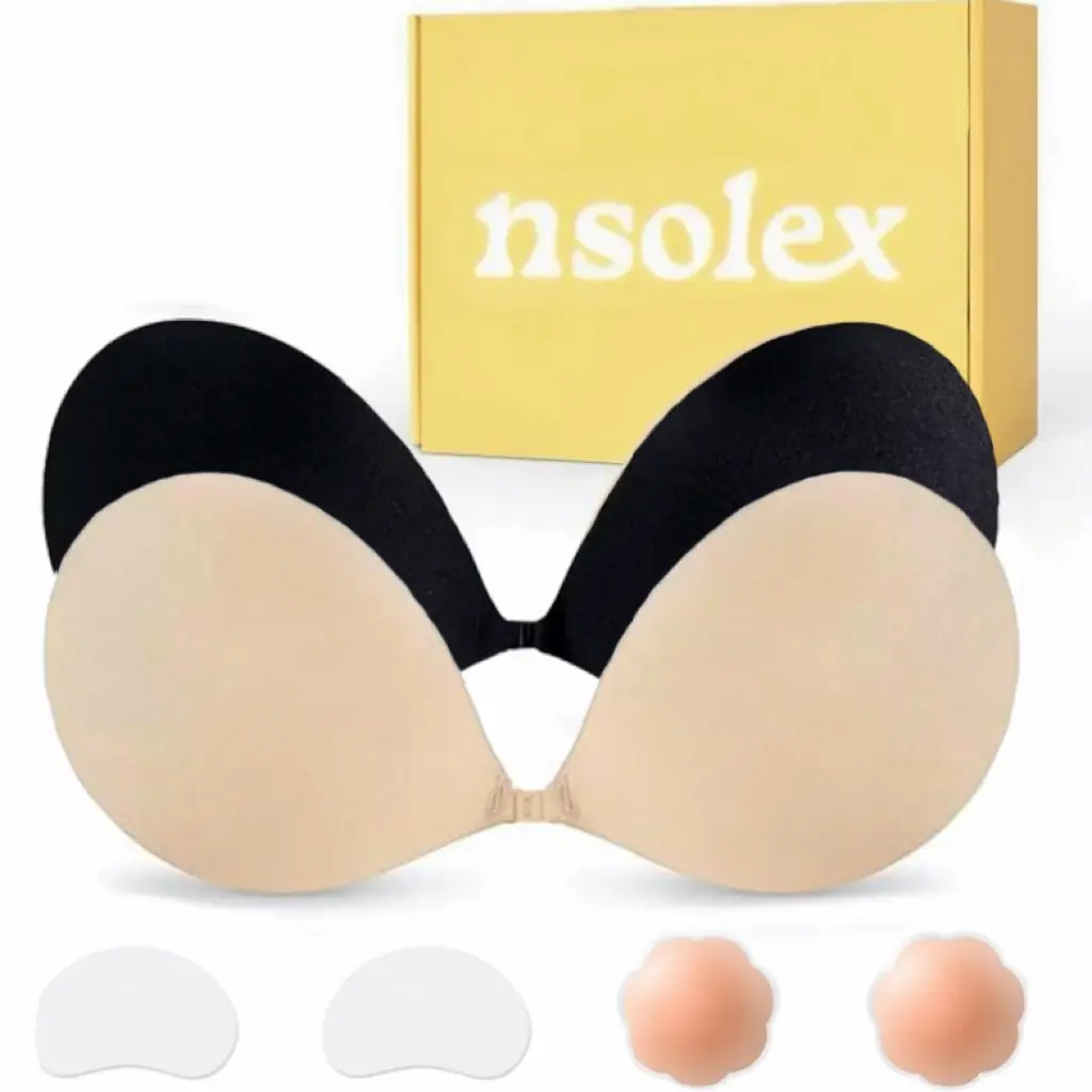 Nsolex Adhesive Bra【2 Pairs】 Invisible Sticky Strapless Push up Backless Reusable Silicone Covering Nipple Bras ,Womenswear