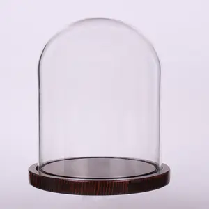 SAN Tread Glass Cloche Bell Jar Display Dome with Brown Wooden Base, 6" x 7" Clear Glass Dome for Home Decor, Collectibles, Candles and Display Gifts, 1 Pack