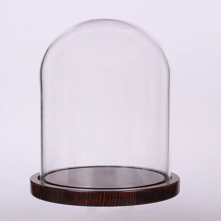 SAN Tread Glass Cloche Bell Jar Display Dome with Brown Wooden Base, 6" x 7" Clear Glass Dome for Home Decor, Collectibles, Candles and Display Gifts, 1 Pack