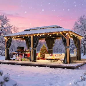 20'x12' Hardtop Gazebo with Double Polycarbonate Roof, Aluminum Frame Outdoor Pavilion for Backyard, Garden, Lawn