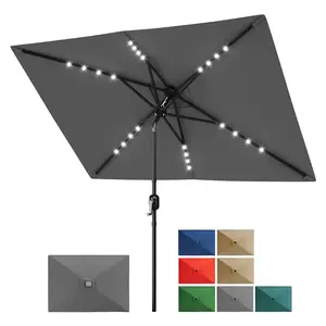 Garvee Rectangular Solar Umbrella 10x6.5 ft with LED Lights, Crank Handle, Tilt Button, and 6 Durable Ribs for Outdoor Table and Market Use