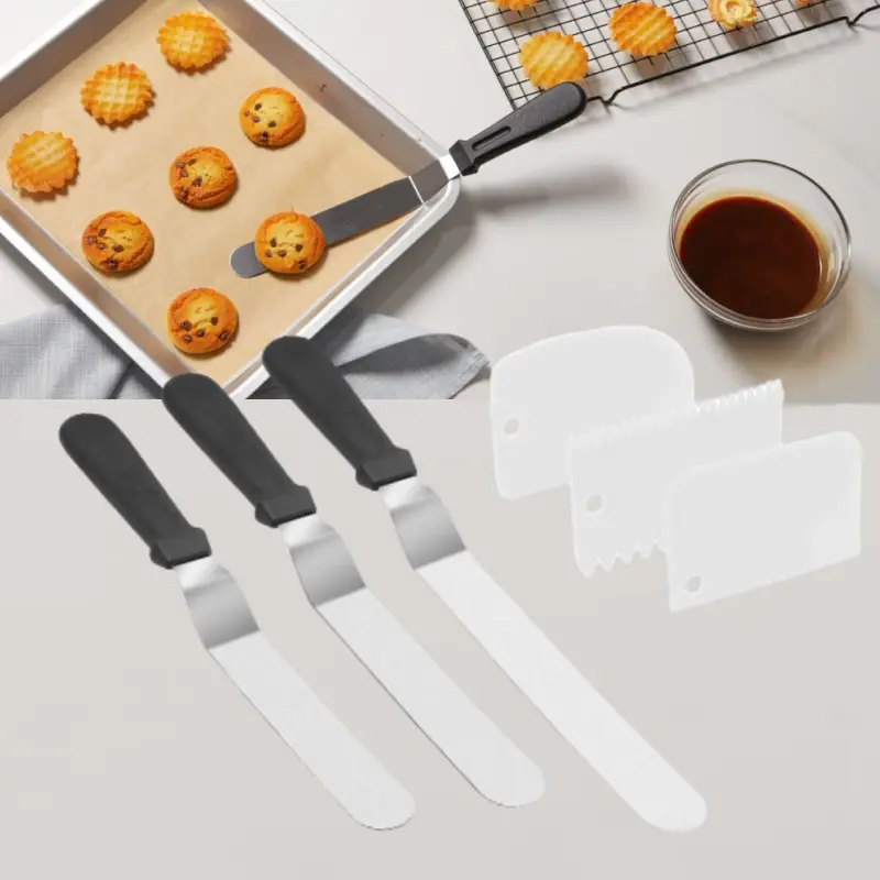 6PCS Chef Cake Spatulas Set - Stainless Steel Offset Frosting Tools with Angled Scrapers for Professional Baking Cake Decorating