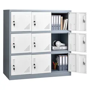【DealsForYouDays】VEVOR 9 Doors Metal Locker, Lockable Steel Storage Cabinet, 66 lbs Loading Capacity, 2 Keys for Each Door, 3 Tiers Employee Lockers for Office, School, Gym, Easy Assembly, 35.4 x 17.7 x 37 in, Gray