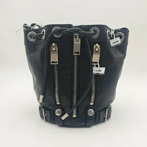 Pre-owned Yves Saint Laurent YSL Saint Laurent black cowhide zipper motorcycle bucket bag 13 * 12 * 19cm th260401008