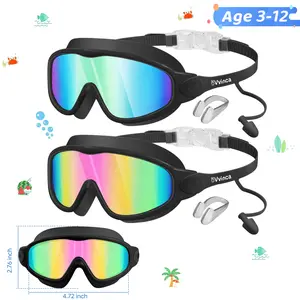 [Spring Shine]Vvinca kids pool accessories-Swim Goggles with Earplugs& Nose Clip Wide View Anti-Fog/UV Swimming Goggles for Age 3-14 Boys Girls Noseclip